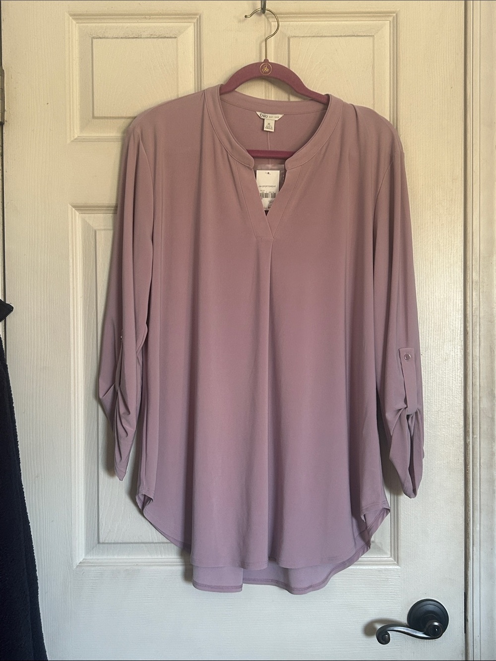 NWT Cato sea fog jersey knit roll tab sleeve blouse size XL